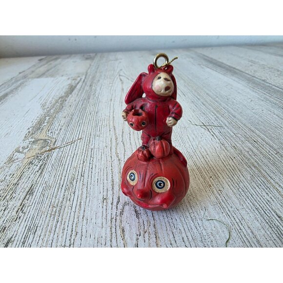 Dept 56 polliwoggs mini double rabbit ornament pumpkin jack-o'-lantern Halloween - Picture 1 of 7